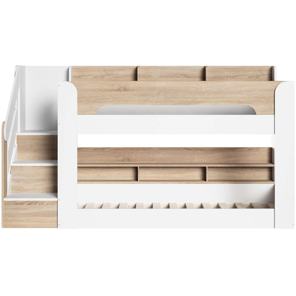 Flair Zeno White and Oak Low Bunk Bed with Staircase and Storage Image 3