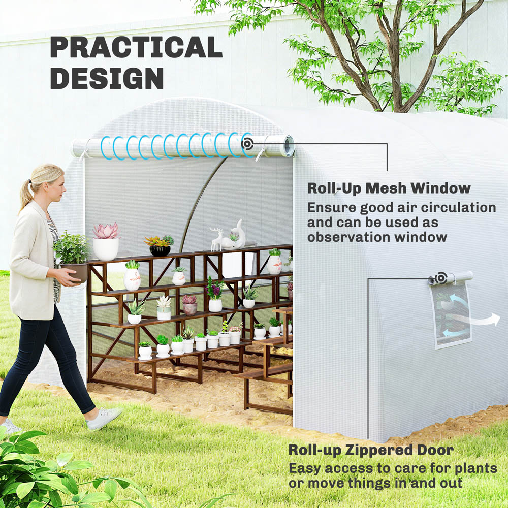 Outsunny White PE 10 x 19.7ft Walk In Polytunnel Greenhouse Image 5