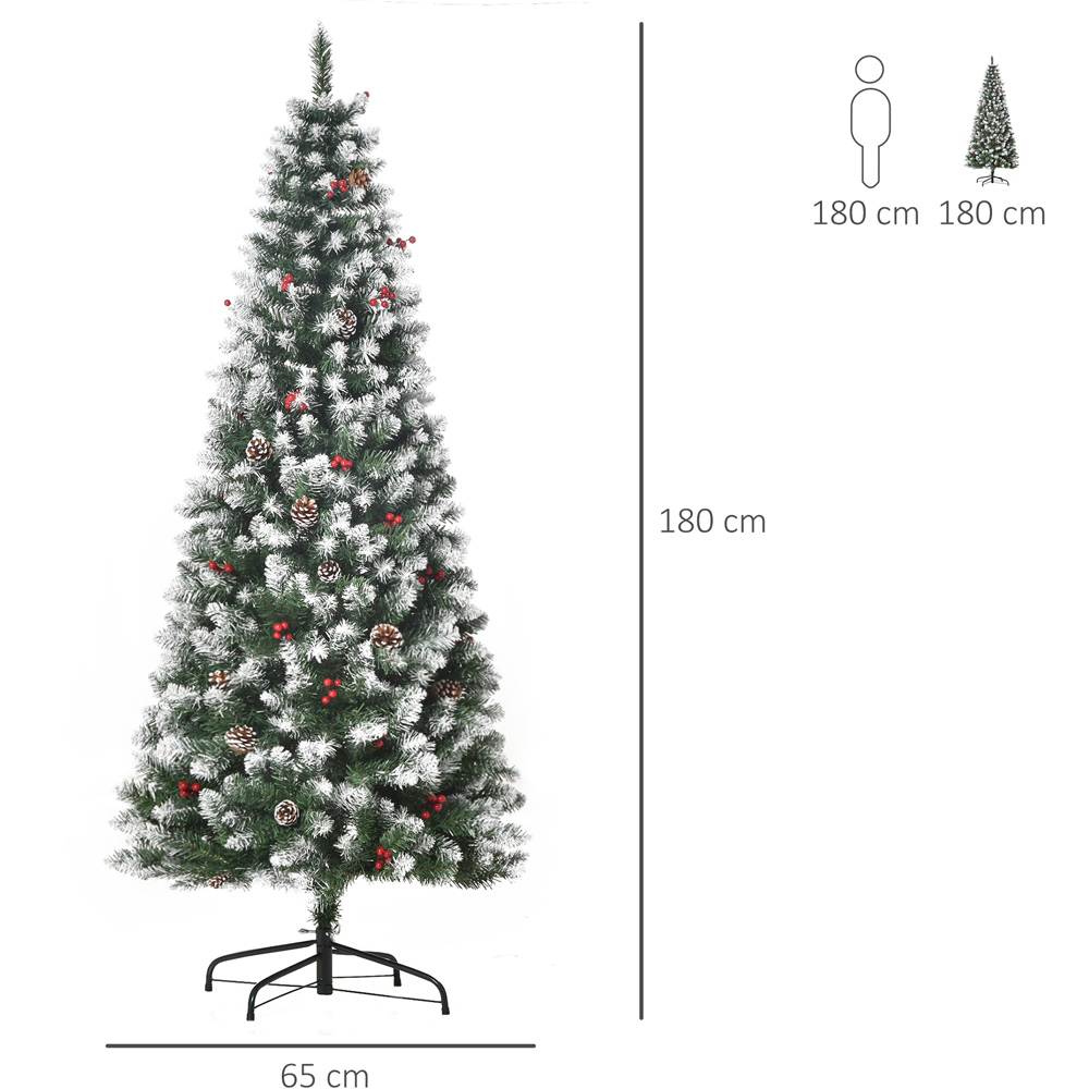 Everglow Green Pencil Artificial Christmas Tree with Red Berries and Pinecones 6ft Image 8