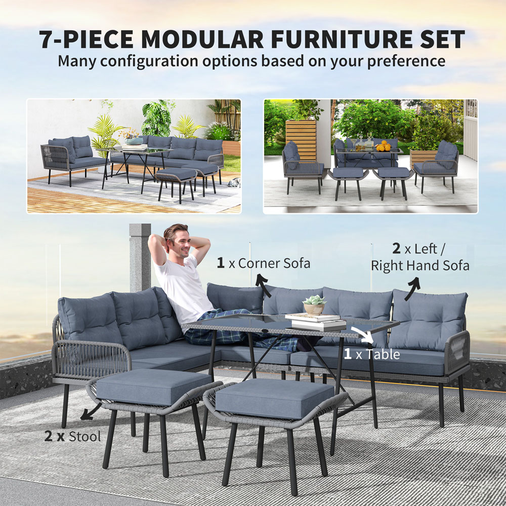 Outsunny 9 Seater Charcoal Grey Sectional Outdoor Furniture Set Image 8