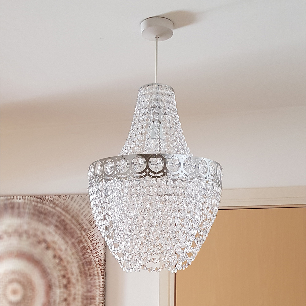 Kliving Hayle Chrome and Clear Acrylic Beaded Chandelier Pendant Light Image 2