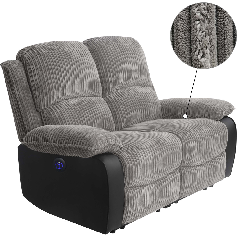 Comfy Living 5 Seater Grey Cord Fabric Electric Recliner Sofa Set Image 2