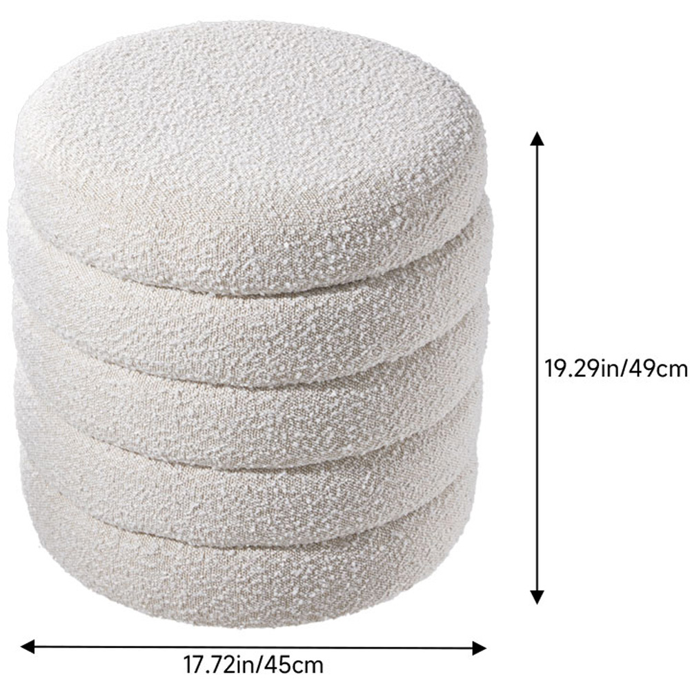 Living and Home Cream Upholstered Tufted Round Storage Ottoman Image 9