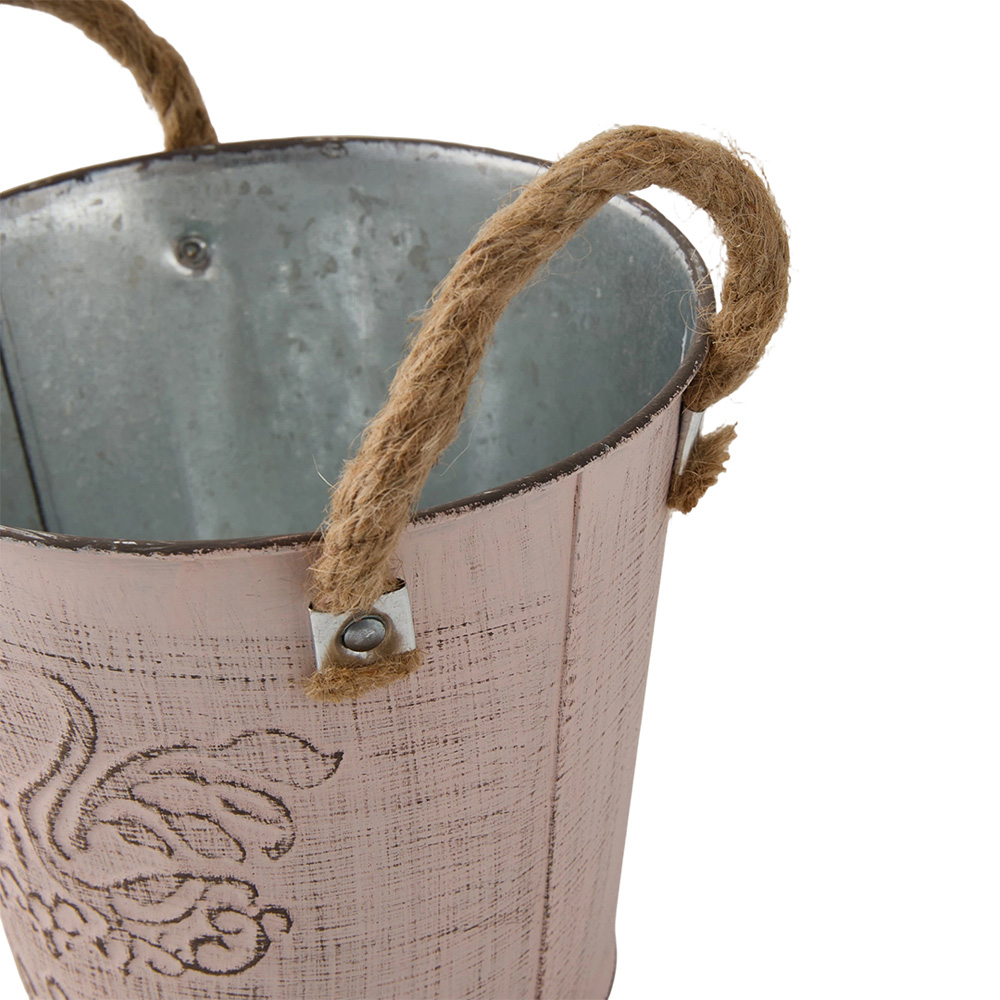 Living and Home Light Pink Vintage Iron Flower Pot with Jute Rope Handles 2 Pack Image 6