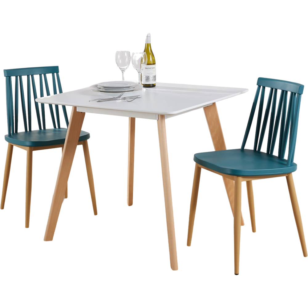Home Source 2 Seater Geometric Pattern Square Dining Set Teal and White Image 2