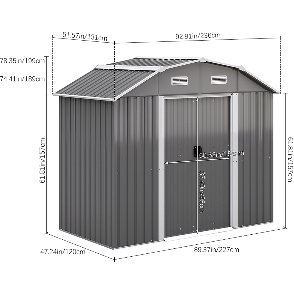 Living and Home 7.7 x 4.3ft Galvanised Steel Acrylic Storage Shed Grey Image 9