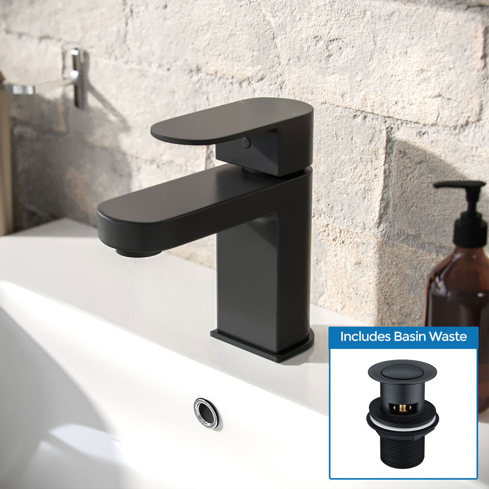 Nes Home Kento Matte Black Cloakroom Mono Basin Mixer Tap with Waste Image 2