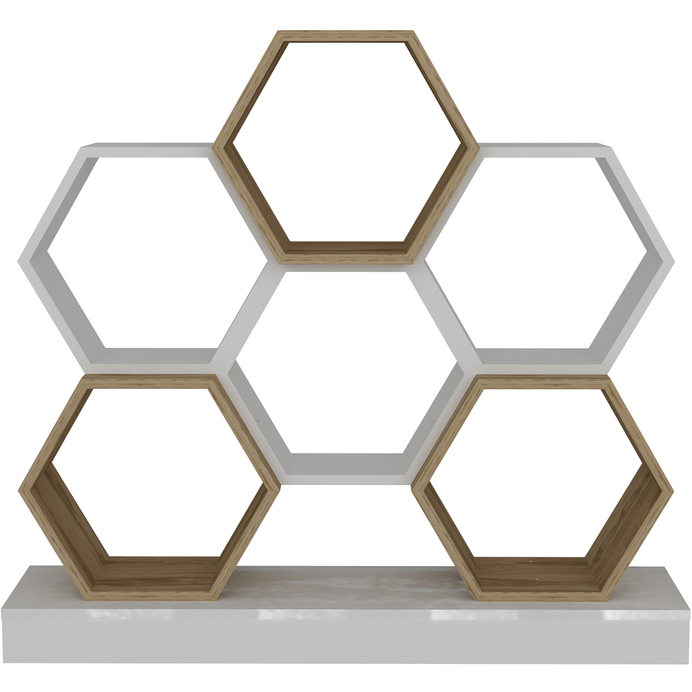 Decorotika Flower White and Oud Wide Hexagonal Bookcase Image 2