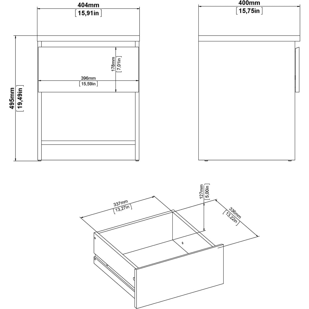 Florence Single Drawer Single Shelf Concrete and White High Gloss Bedside Table Image 8
