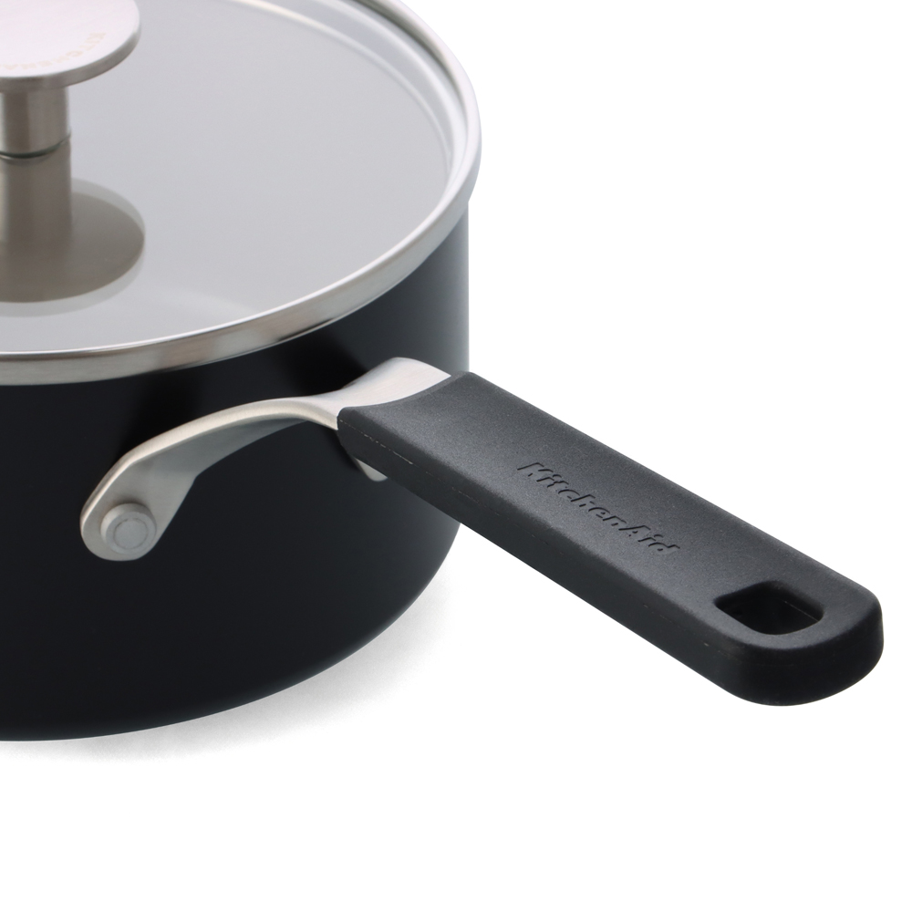 KitchenAid Coloured 16cm Matte Black Aluminium Saucepan with Lid Image 3