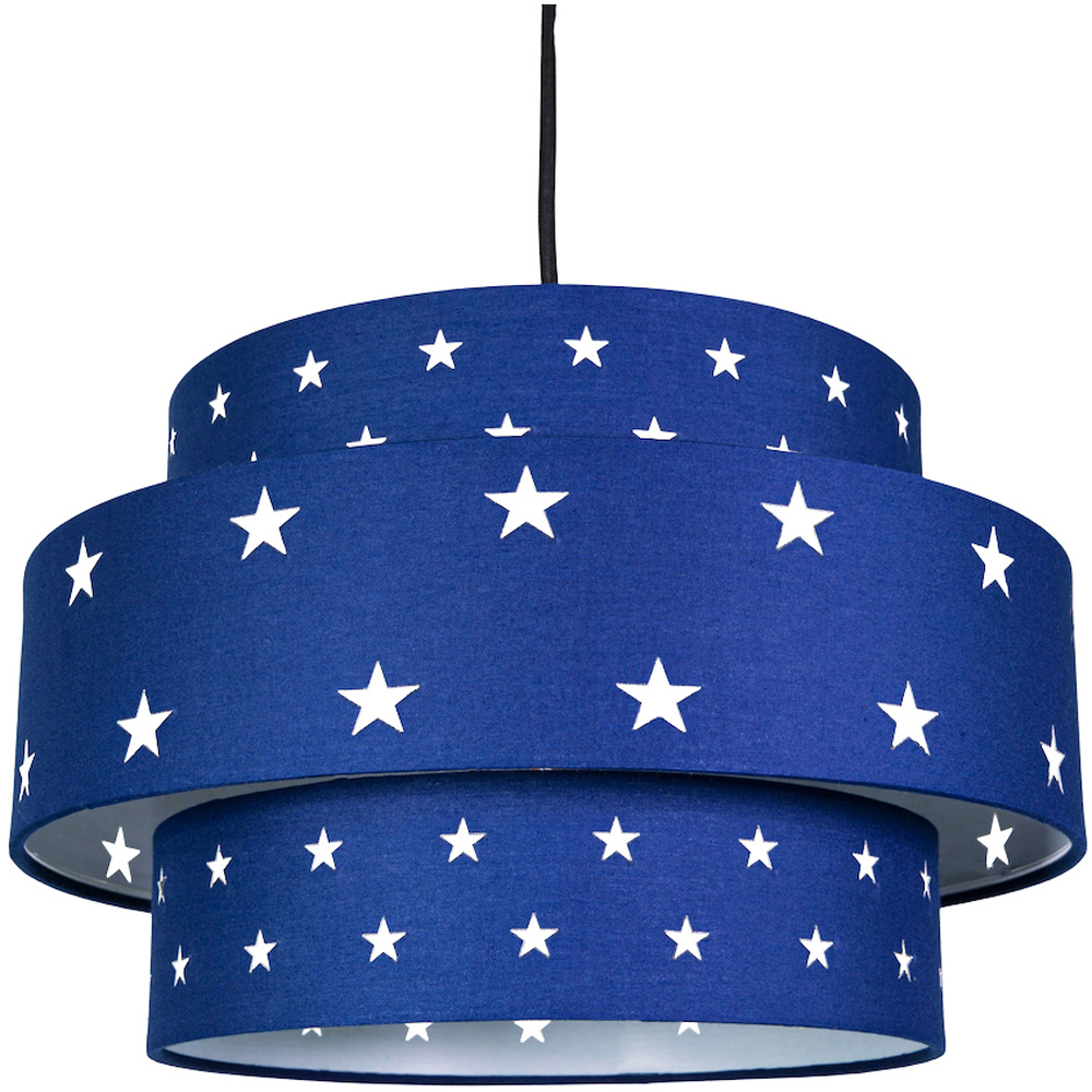Happy Homewares 3 Tier Midnight Blue Cotton Pendant Shade with Stars Decor Image 1