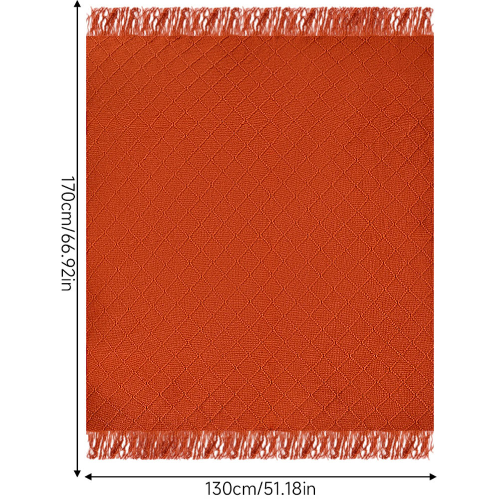 Living and Home Orange Diamond Knit Throw Blanket with Tassels 130 x 170cm Image 8
