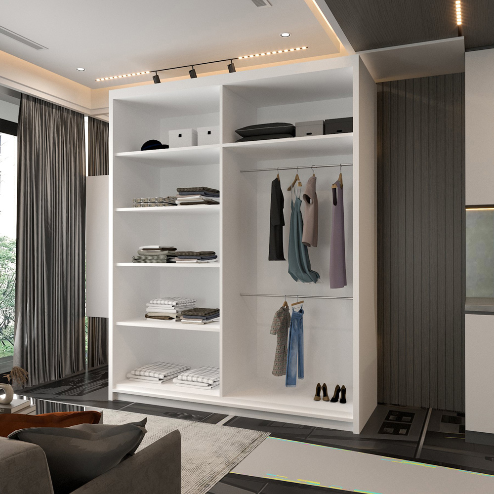 Sliding Wardrobes 4U Chelsea 2 Door White Central Curved Mirrored Wardrobe Image 4