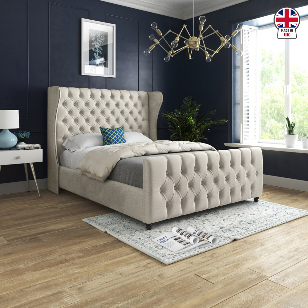 Donati Silver King Size Velvet Upholstered Bed Frame with Straight Curved Top Headboard Image 6