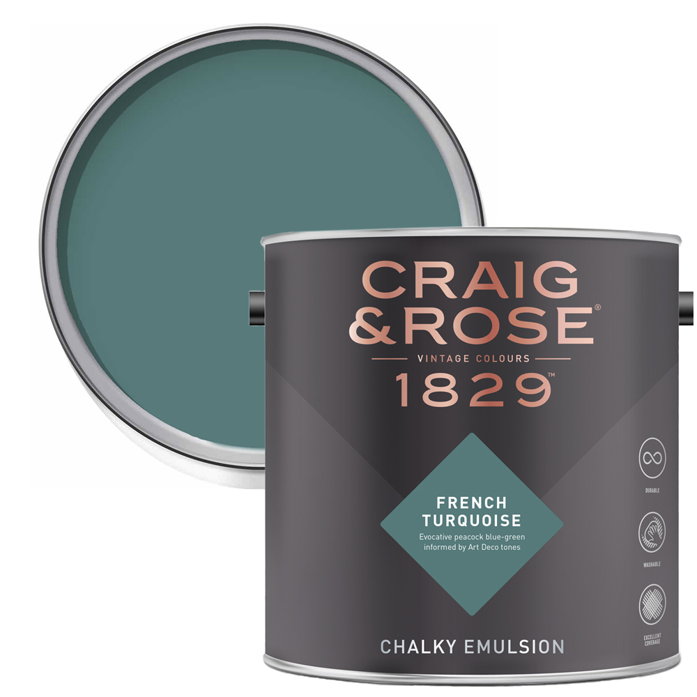 Craig & Rose Walls and Ceilings French Turquoise Chalky Matt Emulsion Paint 2.5L Image 1