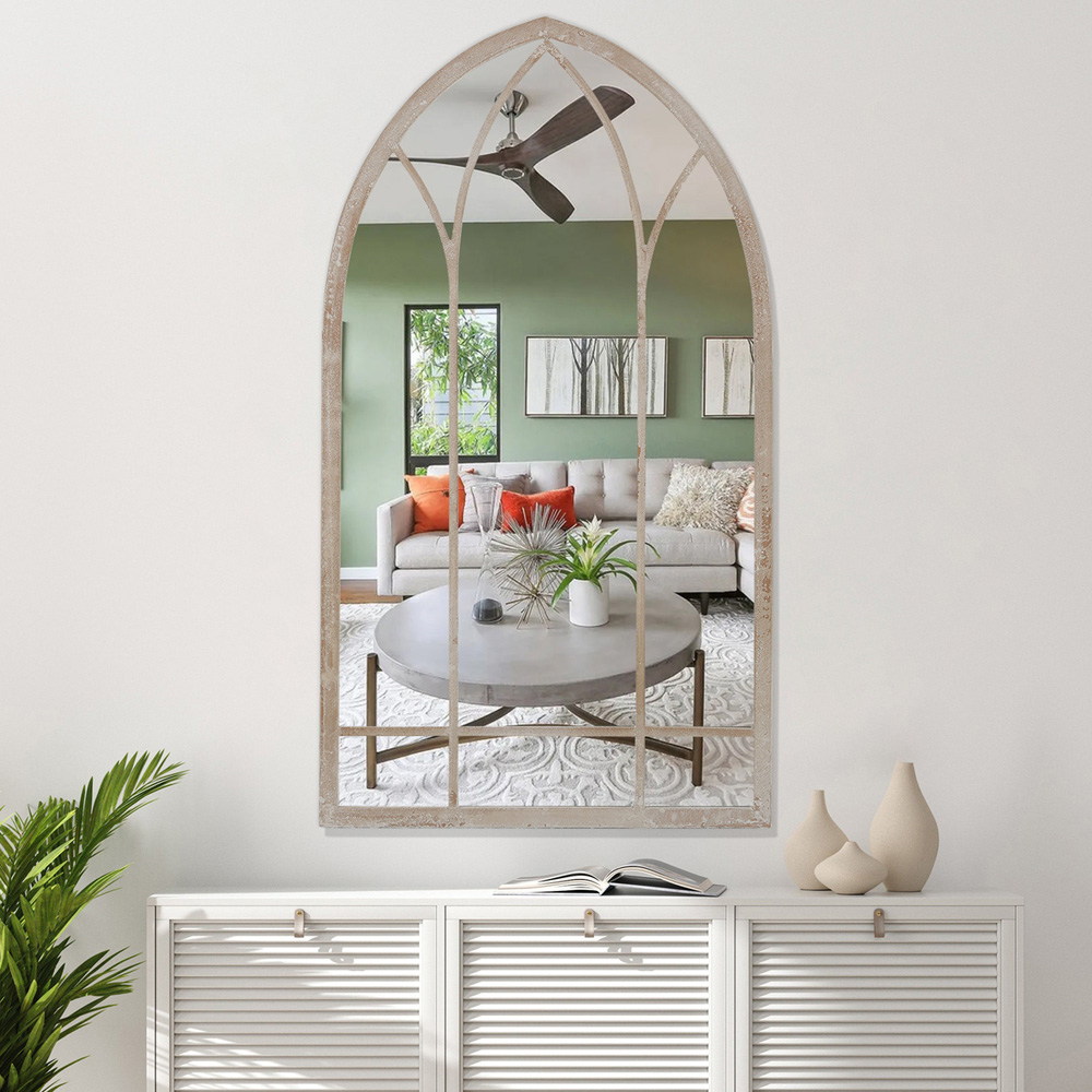 Living and Home Brown Arched Metal Window Mirror 48 x 82.5cm Image 7
