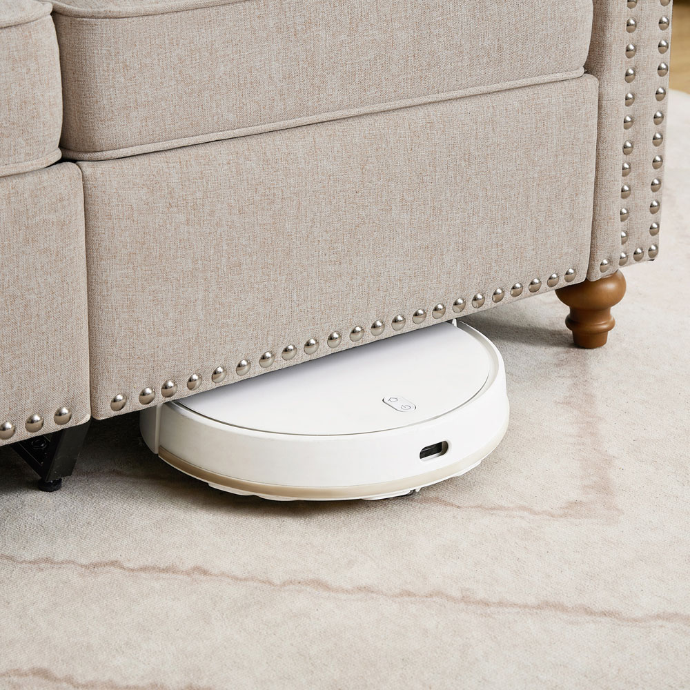 3 Seater Beige Plush Padded Studded Sofa Image 4