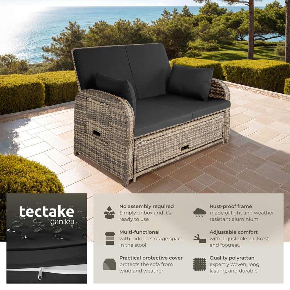 tectake Crete 2 Seater Nature Reclining Garden Sofa Image 6