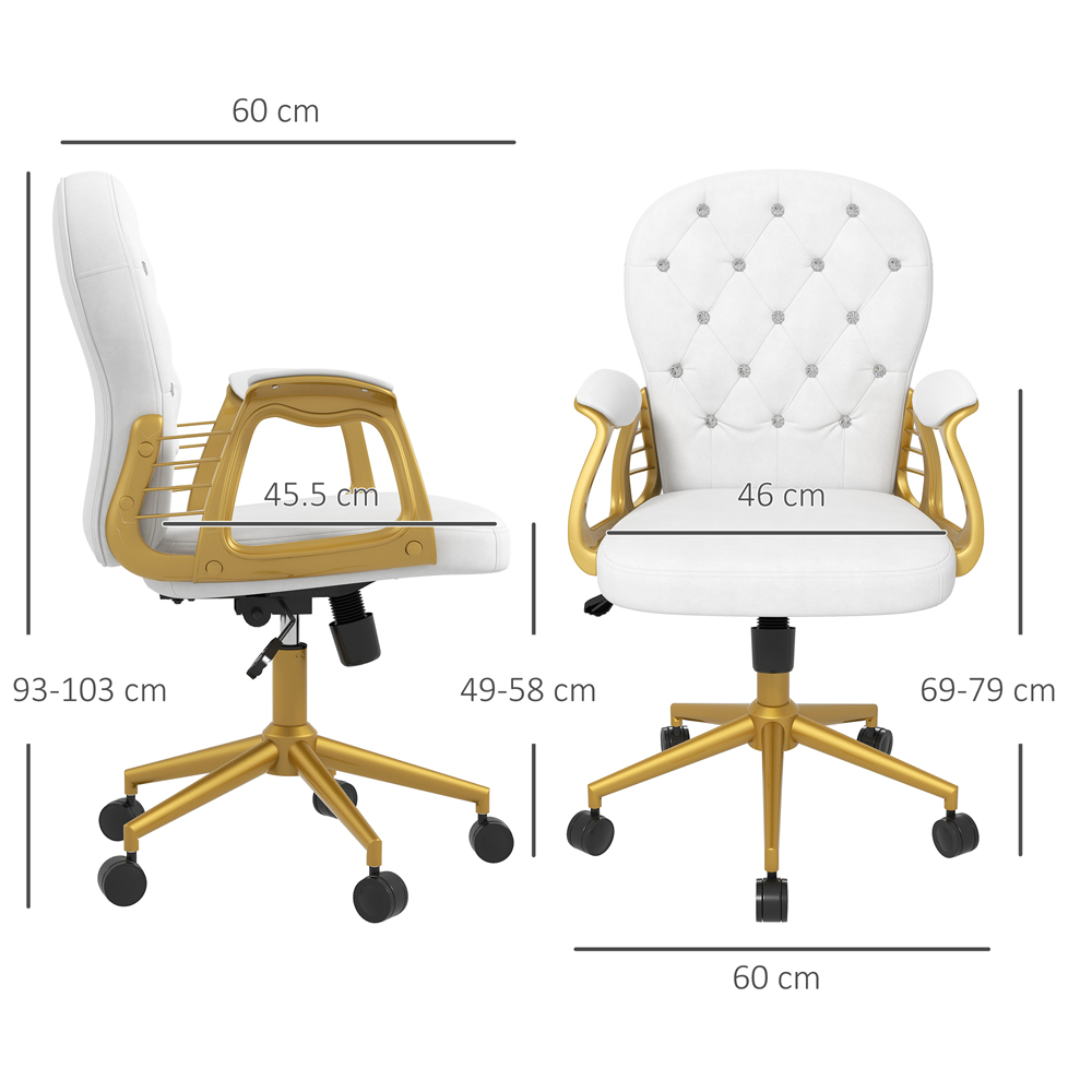 Portland White Button Tufted Office Chair with Swivel Wheels Image 9