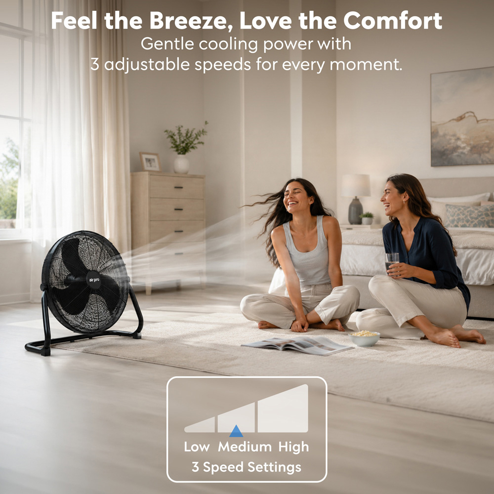 Air Pro Black 3 Speed Powerful Air Cooling and Circulating Floor Fan 20 inch Image 6