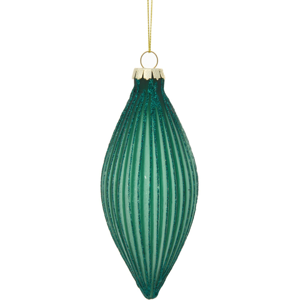Emerald Green Glittered Ridged Bauble - Green Image 3