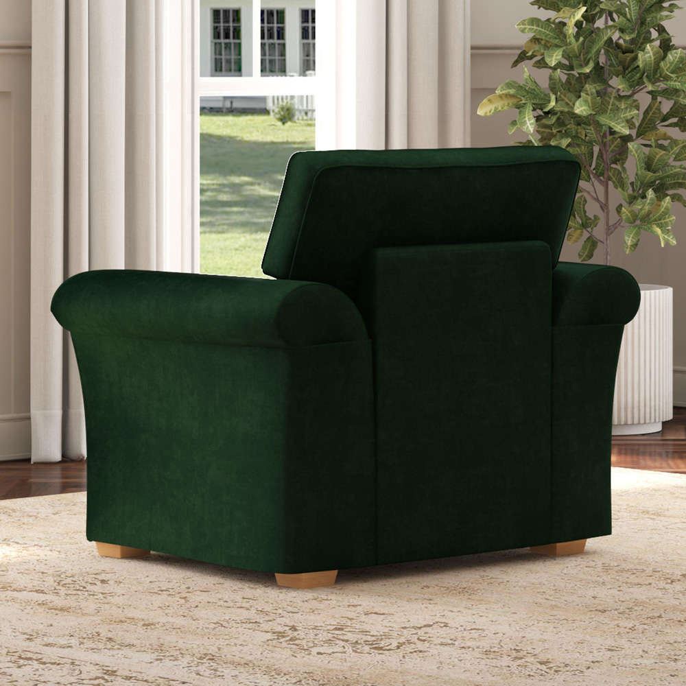 Castleacre Forest Green Plush Velvet Fixed Back Armchair Image 6