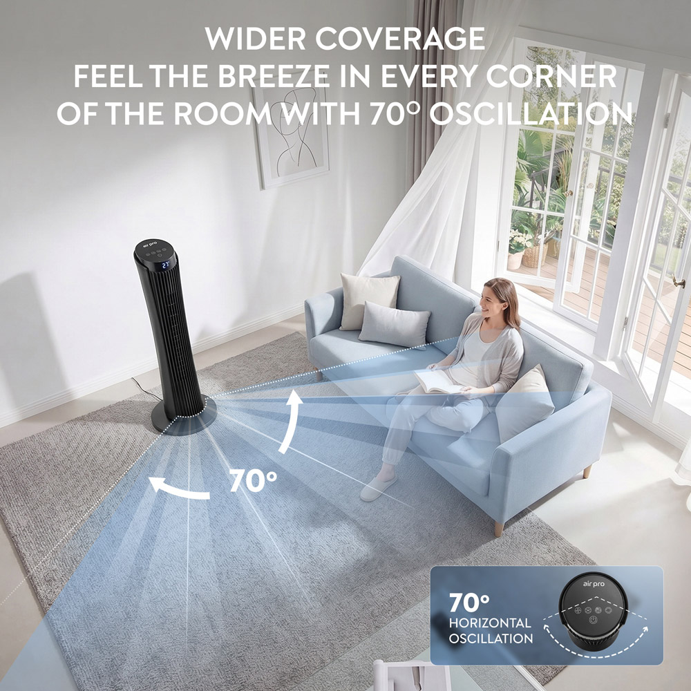Air Pro Black Oscillating Bladeless Tower Fan with Remote 34 inch Image 7