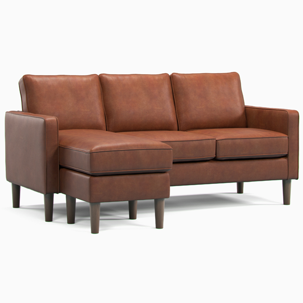 Regan 3 Seater Tan Faux Leather Reversible Chaise Sofa Image 2