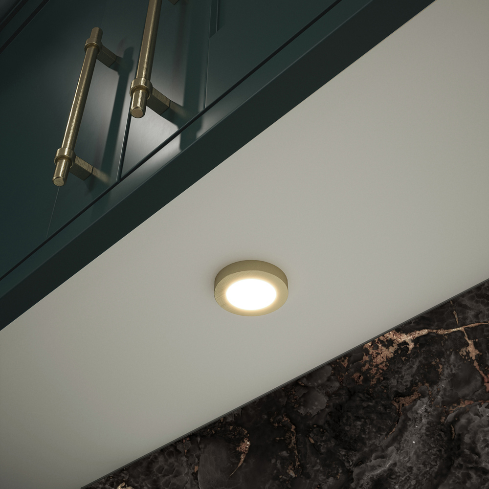 Sorrelis Neris TriGlow Brushed Brass Round 3 Cabinet Light Kit Image 2