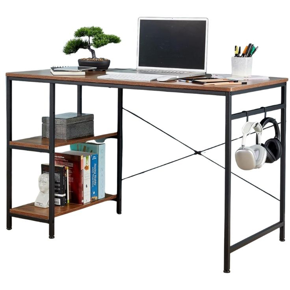 Home Source Stanton 2 Shelf Computer Desk with Hook Dark Oak Image 3