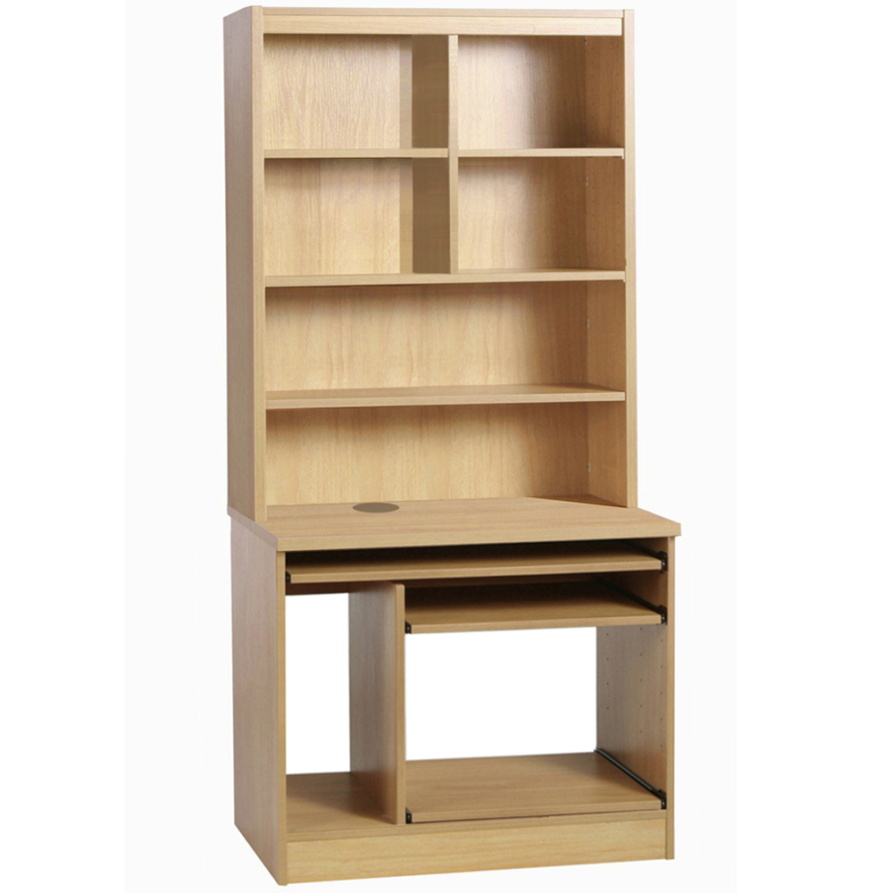 R White Cabinets 6 Shelf Computer Desk with Hutch Brown Image 2