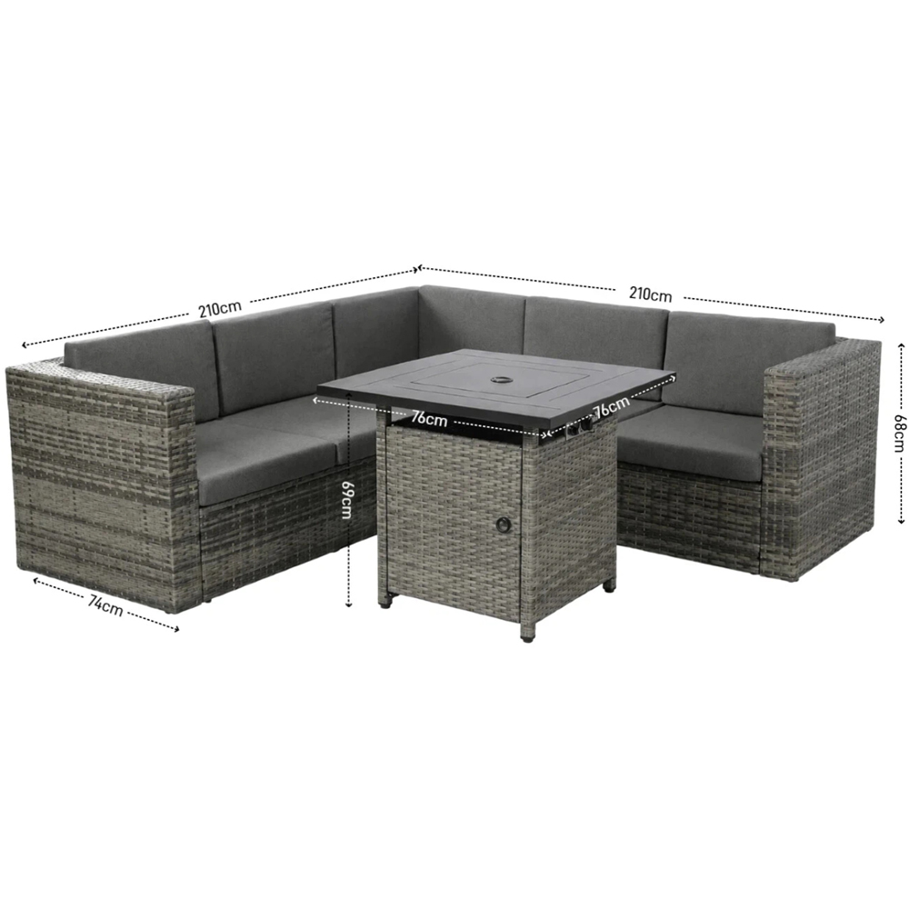 Outdoor Living Ascot 5 Seater Grey Rattan Fire Pit Garden Set Image 8