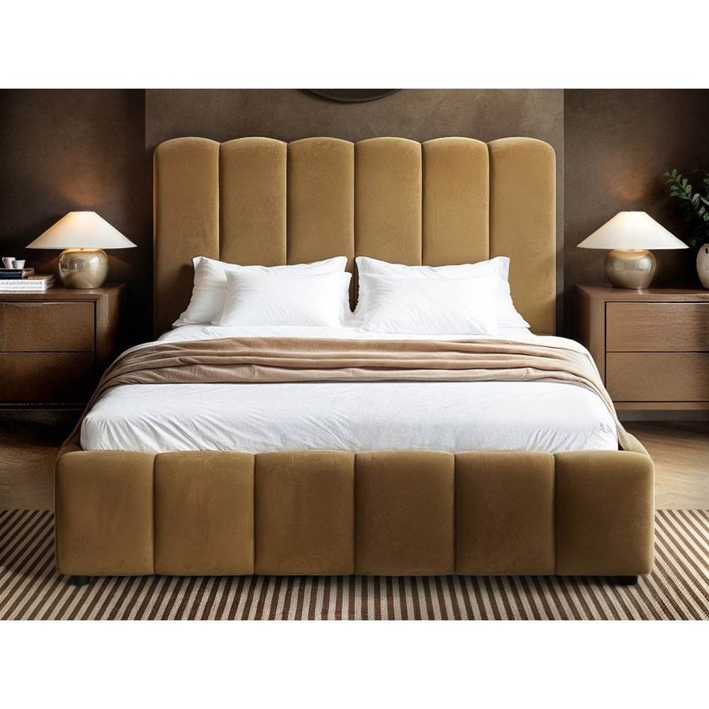 SOLACE+CO Emilie Double Mocha Velvet Ribbed Ottoman Bed Image 5