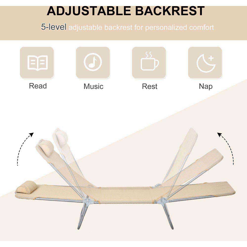 Outsunny Set of 2 Brown Folding Sun Lounger with Headrest Image 4