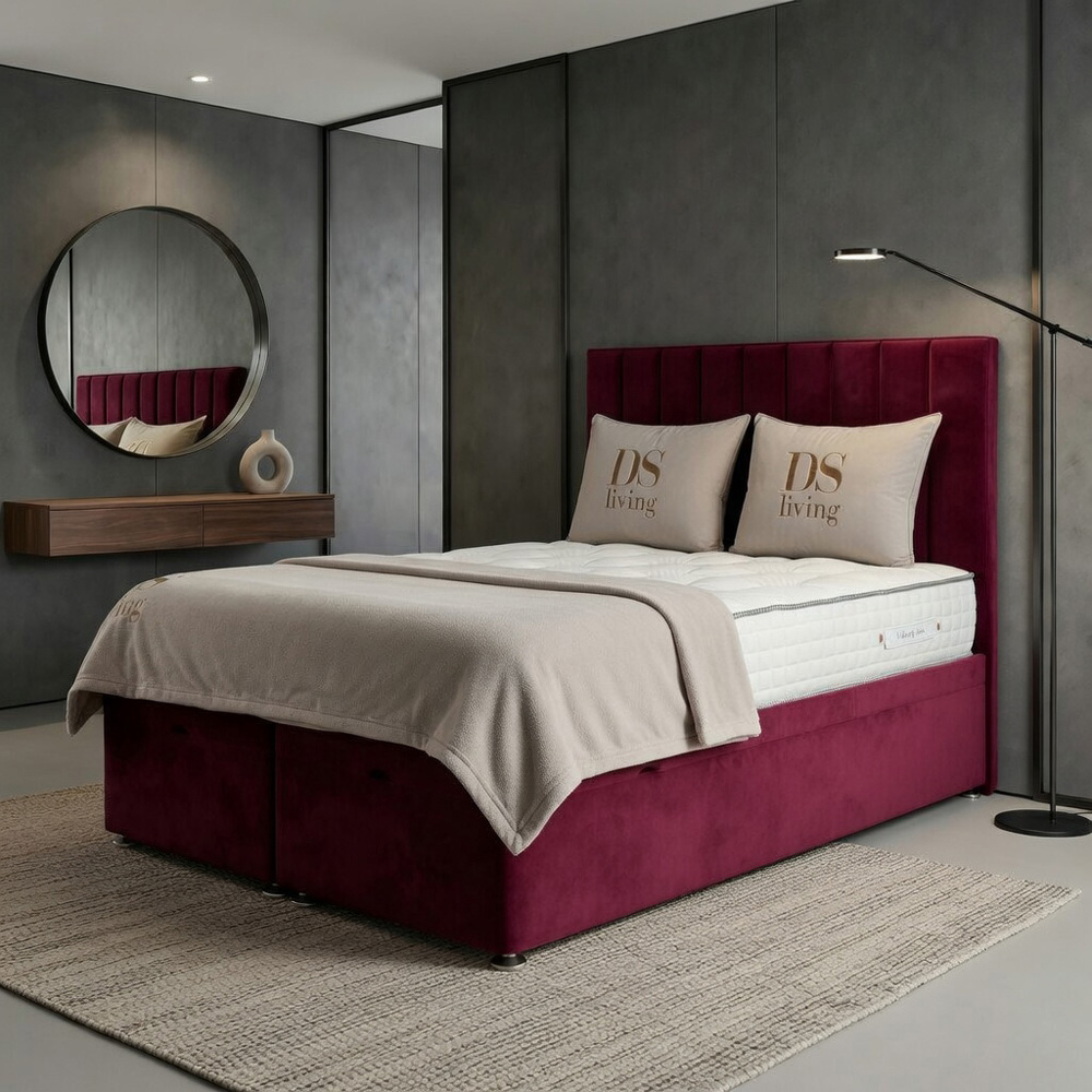 DS Living Aether Double Maroon Plush Velvet Divan Bed Image 3