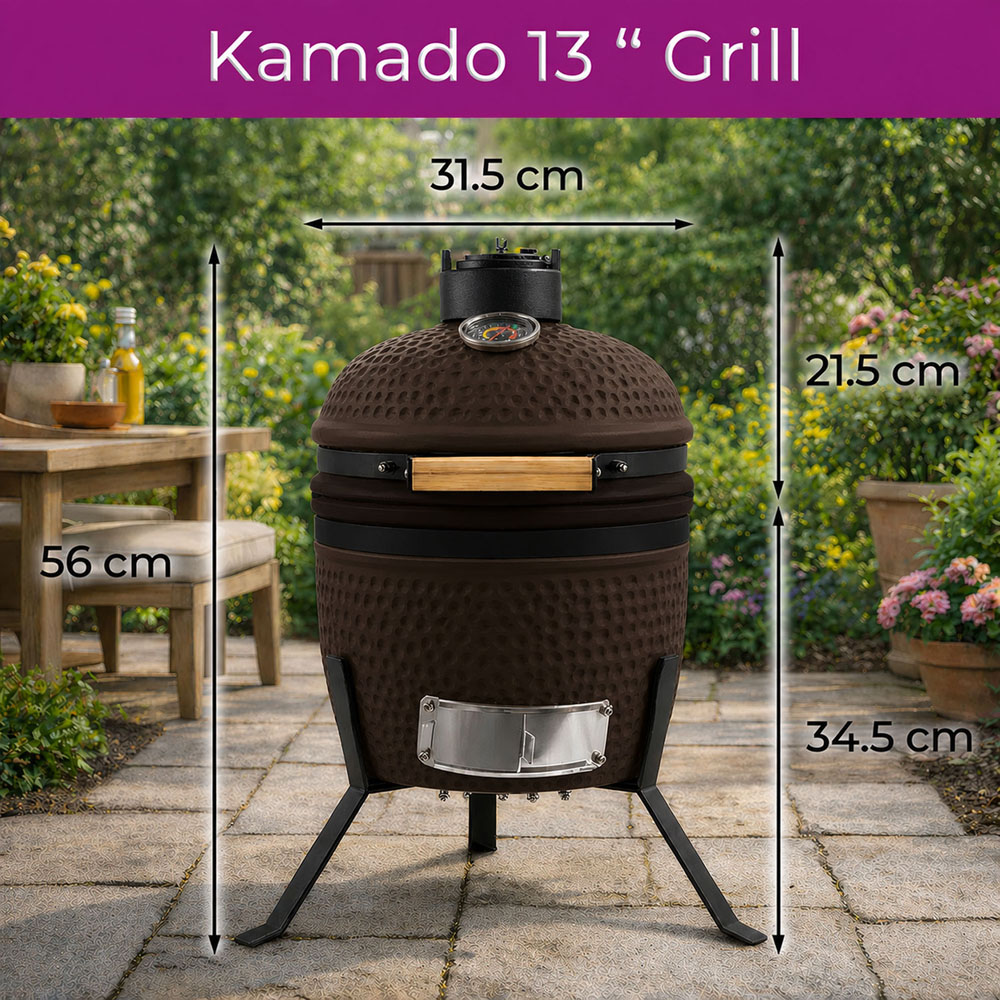 Neo Kamado Brown Portable Ceramic 13 inch Mini BBQ Grill Smoker with Stand Image 8
