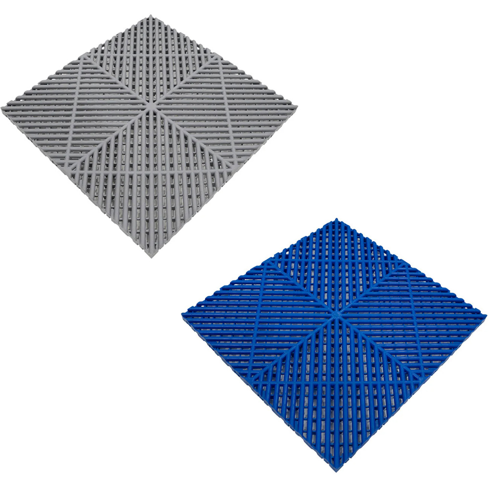 MonsterShop 90 Grey and 30 Blue Vented Garage Floor Tiles with Edges and 14 Hexagon LED Light Image 4