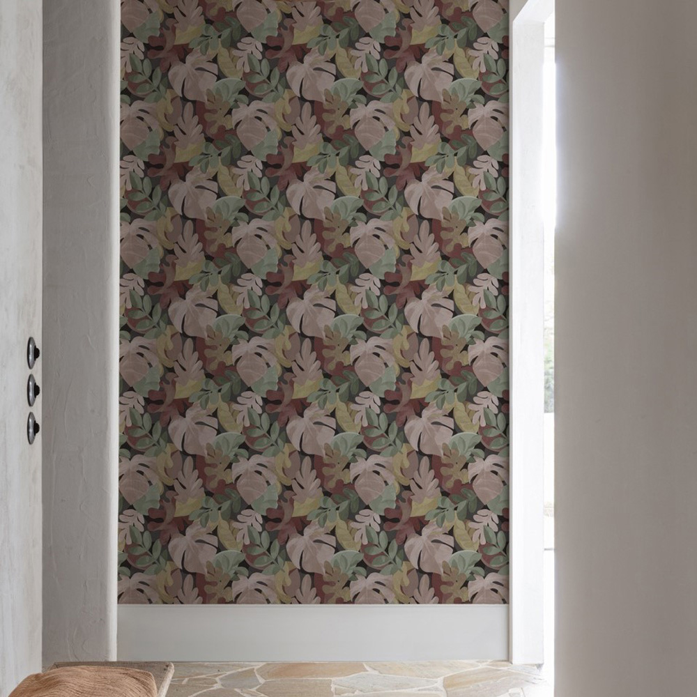 Grandeco Boutique Retro Leaf Red Wallpaper Image 4