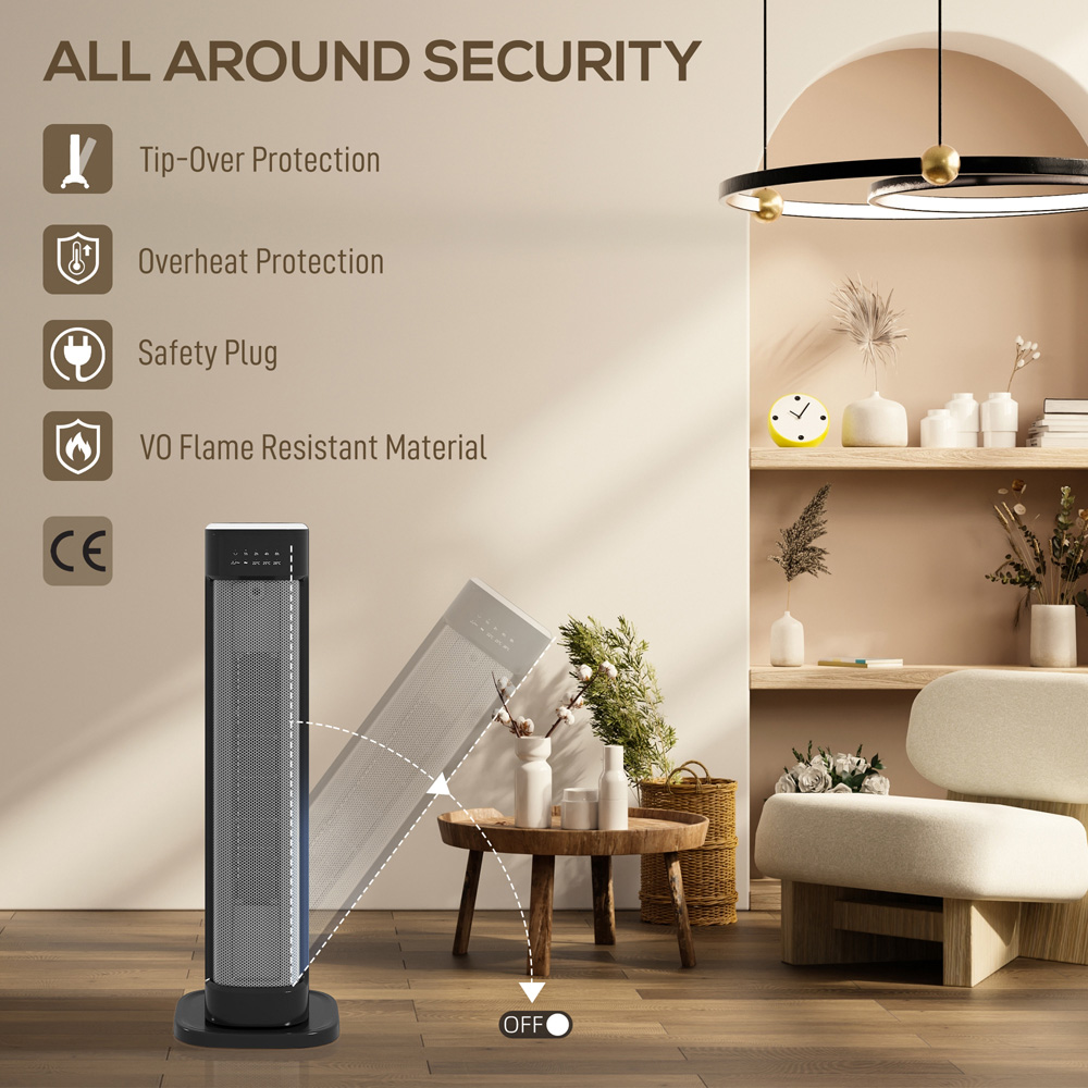 HOMCOM Black Ceramic Electric Fan Space Heater with Timer 2000W Image 7