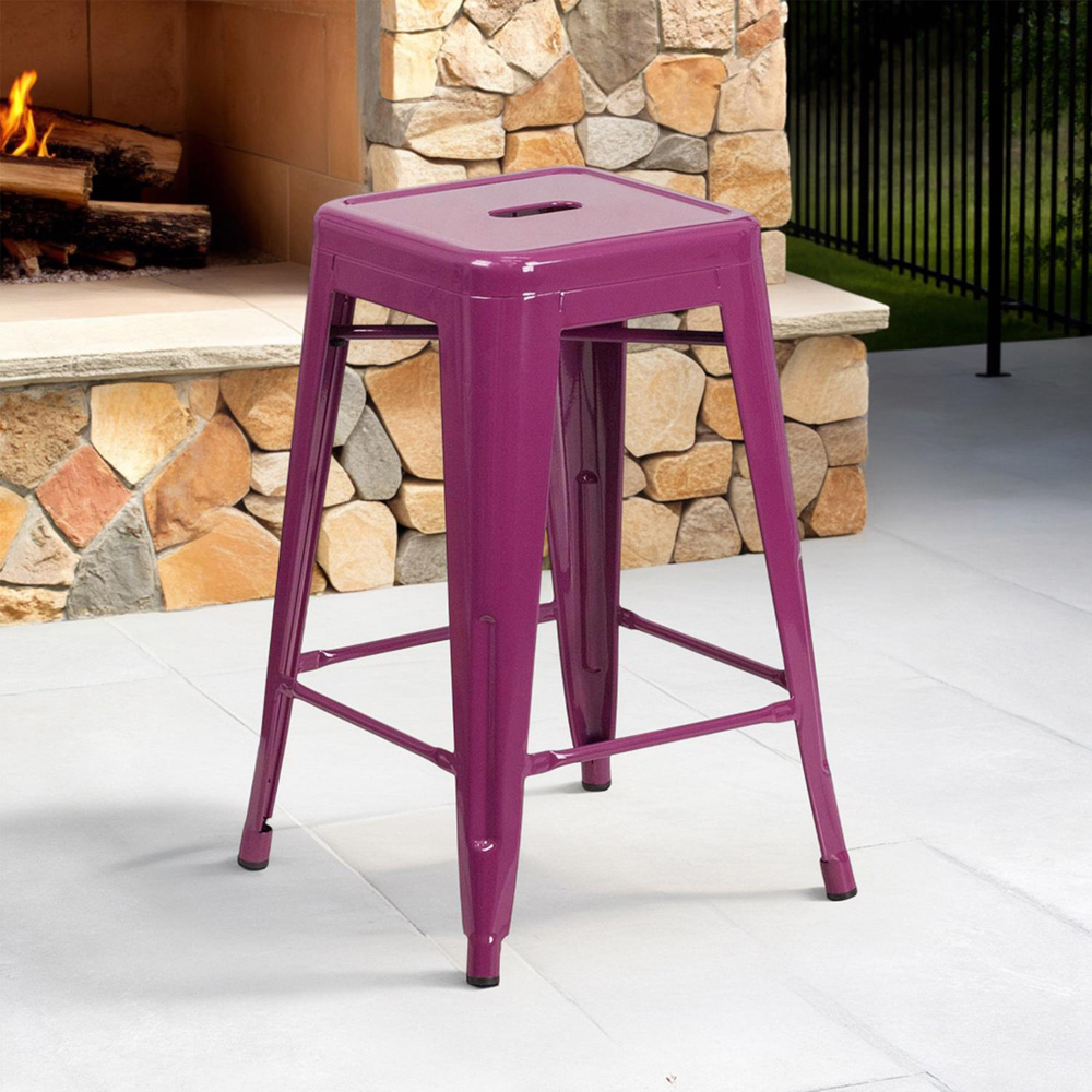 FWStyle Set of 4 24 inch Purple Galvanised Steel Ready Assembled Bar Stools Image 4