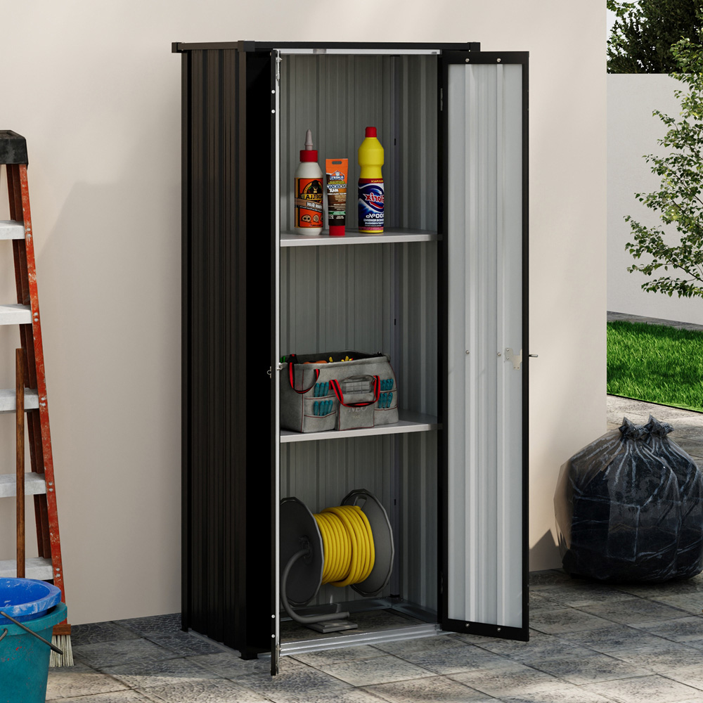 Living and Home 1.5 x 2.5ft Metal Double Door Flat Top Garden Tool Storage Shed Image 7