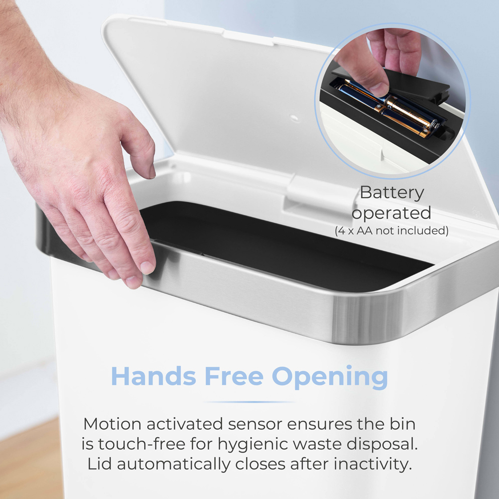 Tower Rectangular White Bin ABS Sensor 50L Image 3