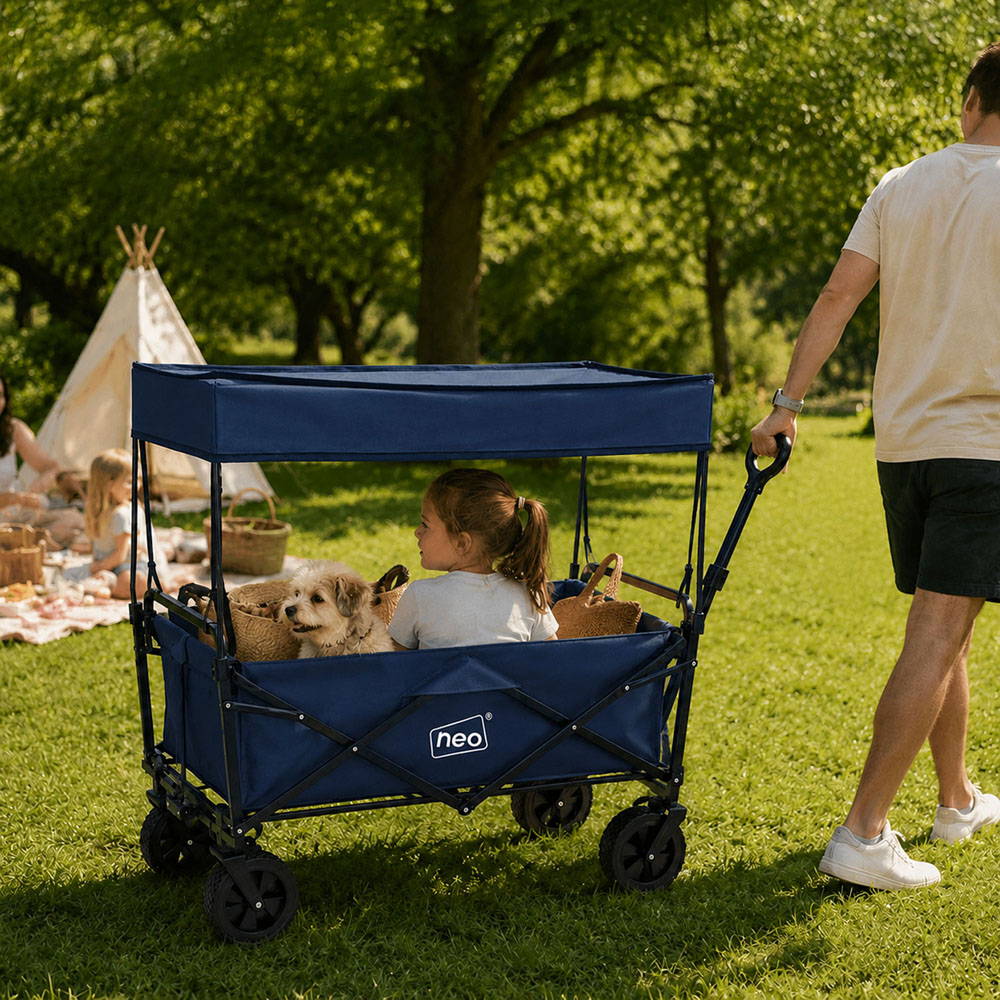 Neo Direct 140L Navy Heavy Duty Folding Garden Trolley Cart with Canopy Image 2
