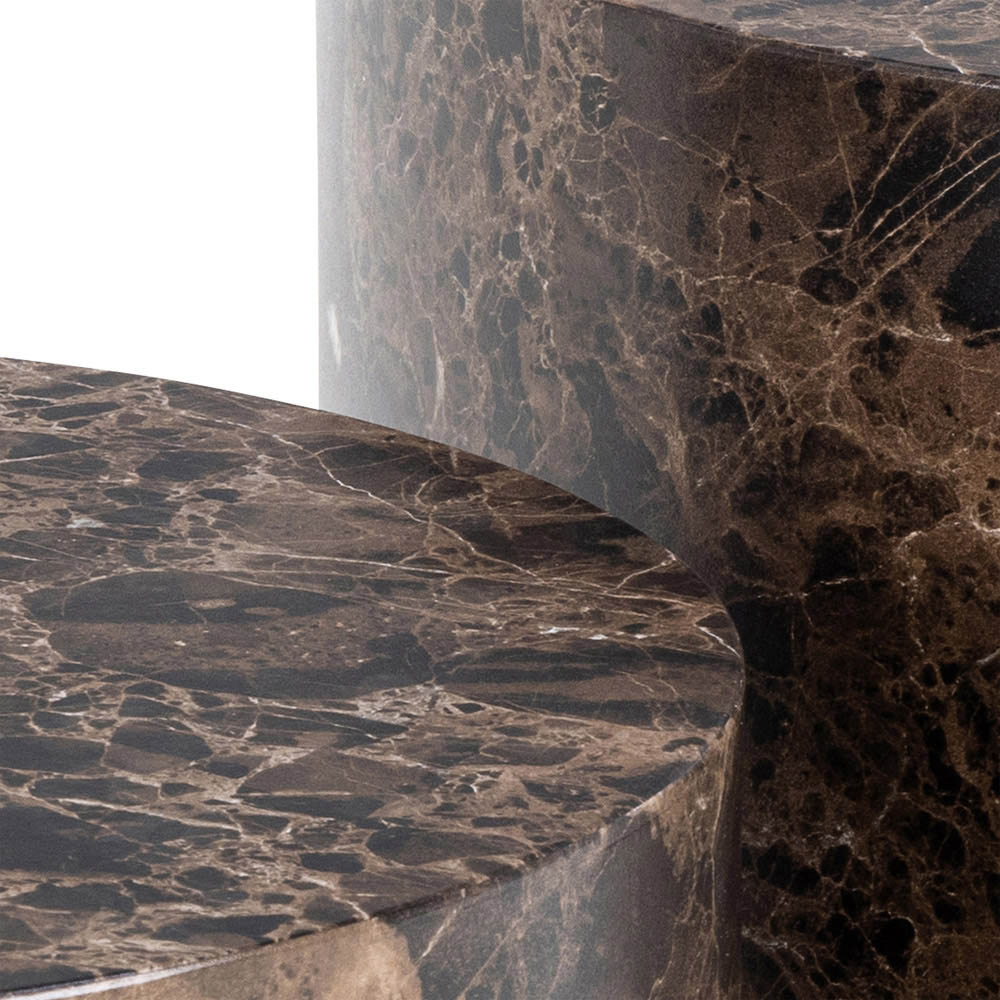 Florence Dice Brown Marble and Delhi Rough Paper Effect Round Coffee Table Set of 2 Image 5