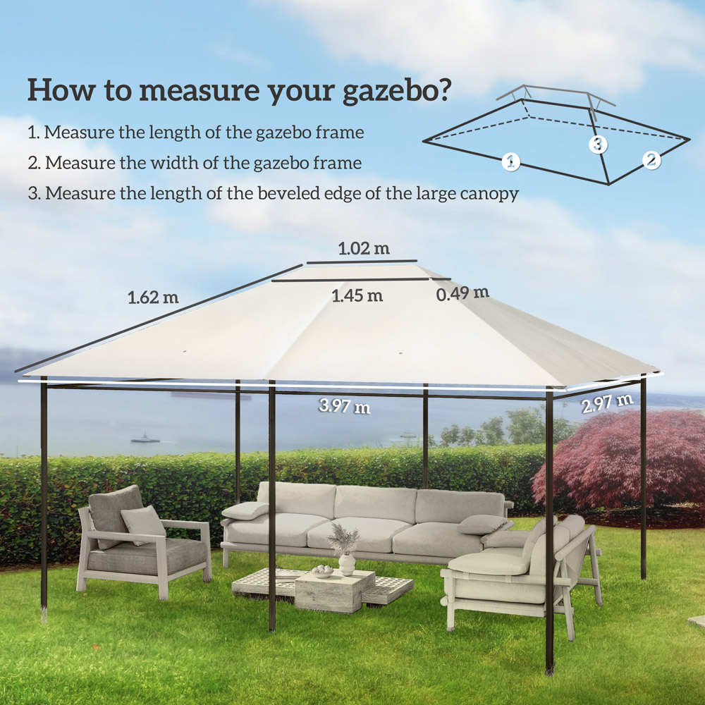 Outsunny 3 x 4m Cream White Gazebo Canopy Replacement Cover Image 9