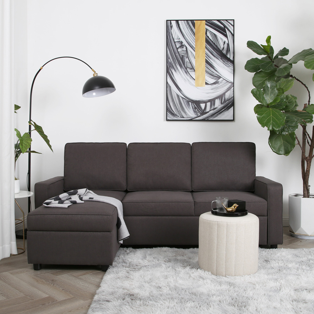 Selene 3 Seater Dark Grey Linen Corner Sofa Bed Image 8