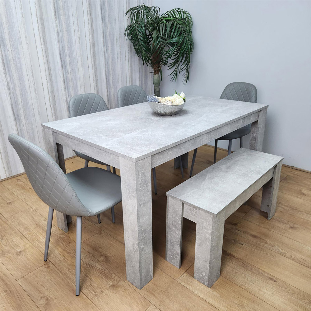 Portland 6 Seater Dining Set Stone Grey Effect and Grey Image 4