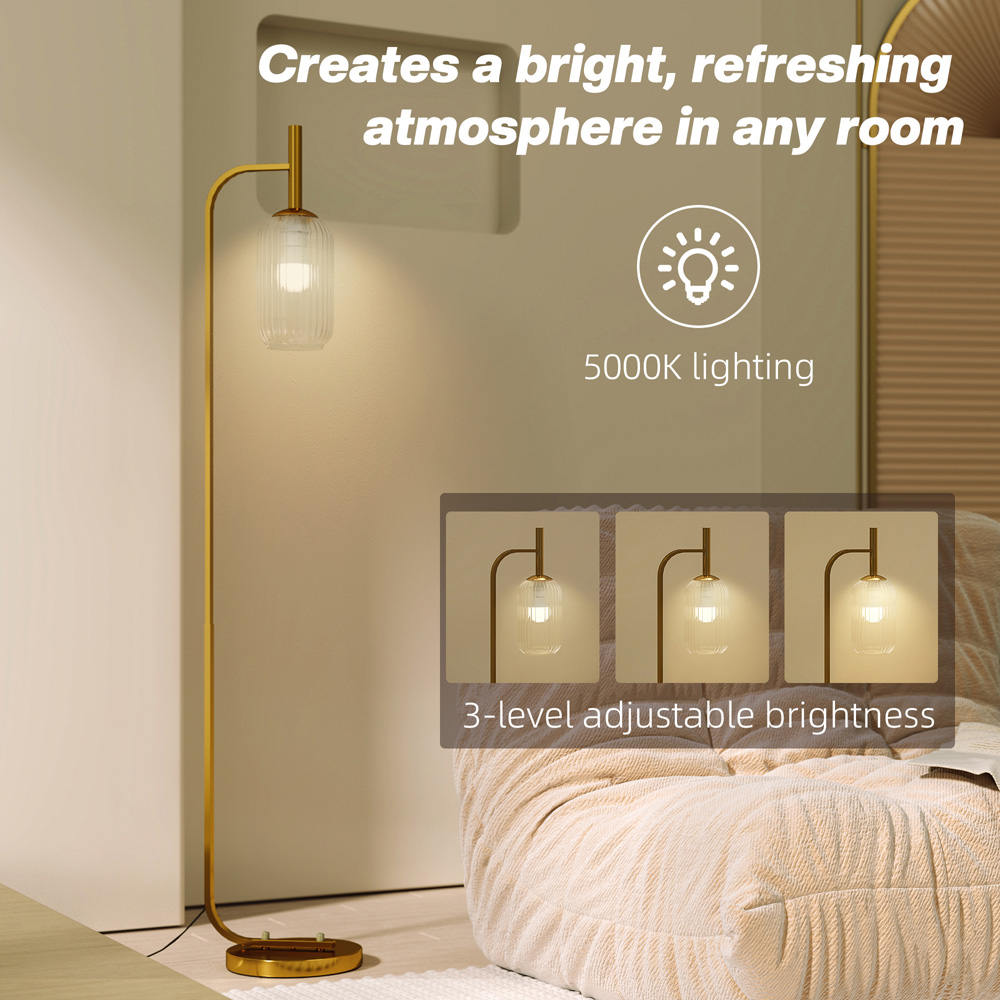 HOMCOM Glass Lampshade Gold Floor Lamp with Foot Switch Image 5