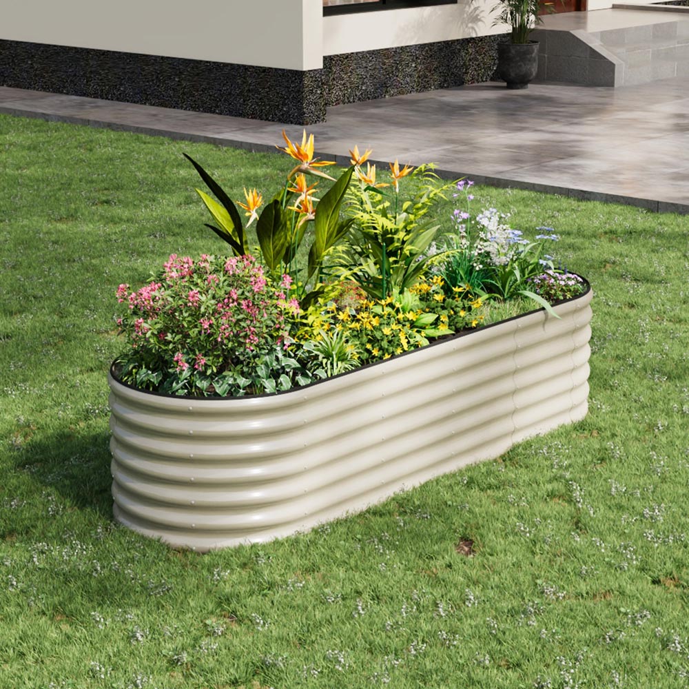 Living and Home White Oval Galvanised Steel Raised Garden Bed 240 x 80cm Image 2
