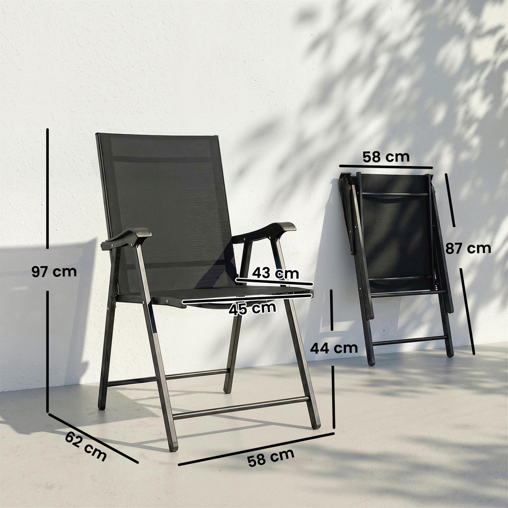 Outsunny Set of 2 Black Foldable Garden Chair with High Back and Curved Armrests Image 9